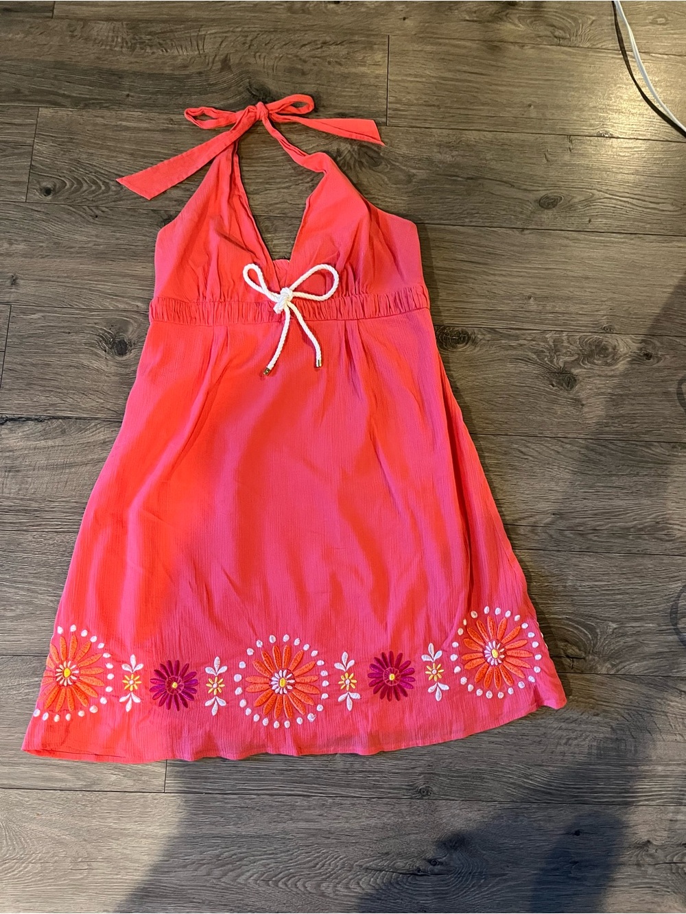 Lilly Pulitzer Coral Halter Dress with Embroidered Hem
